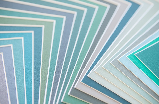 Passepartoutkartons in verschiednenen Blautönen